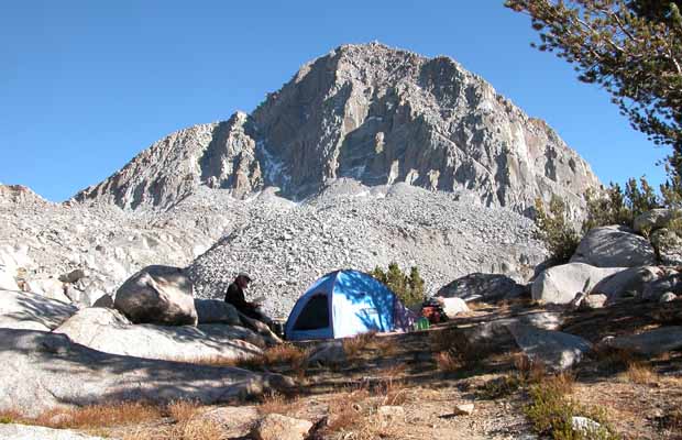 Our first camp in Dusy Basin - Columbine Peak behind