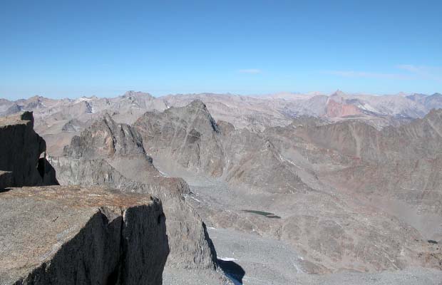 On the summit of Mt Sill looking over Palisade Glacier to Mt Winchell & Mt Agassiz