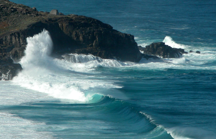 The rugged southern coastline on a calm sea day ... a low ocean swell running in from the Antarctic
