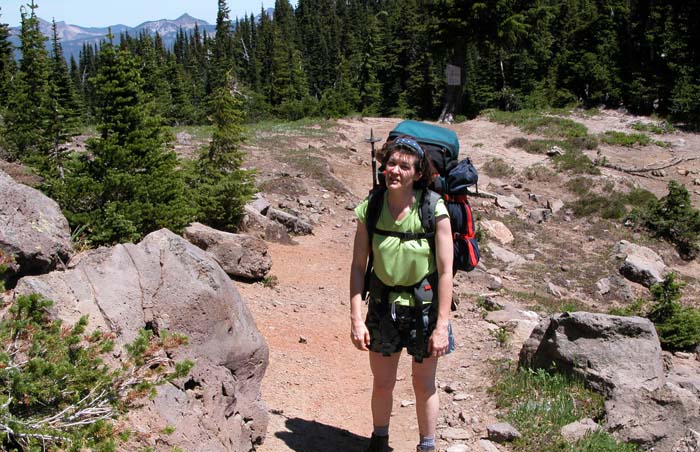 Lucy hiking the Pacific Crest Trail in the northern section of the Goat Rocks Wilderness