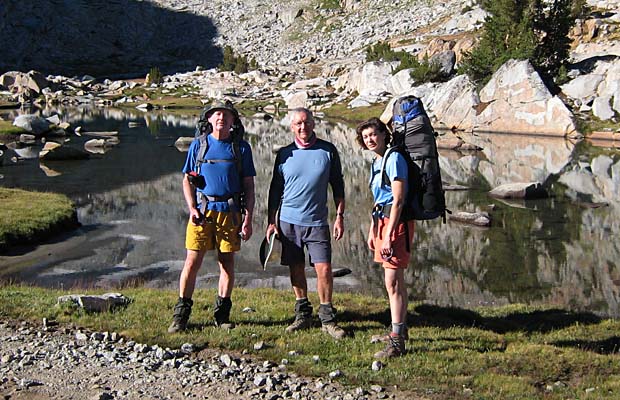 Mal Hill, Mike Fox and Lucy at the upper Lyell Creek crossing