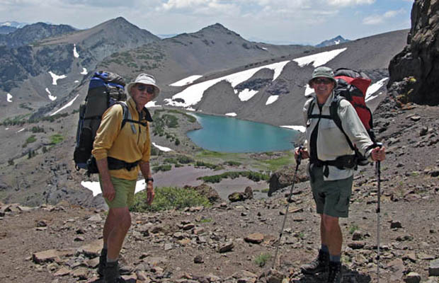Peter and Jim K. with Latopie Lake below ... a 400' descent/climb to fetch water!