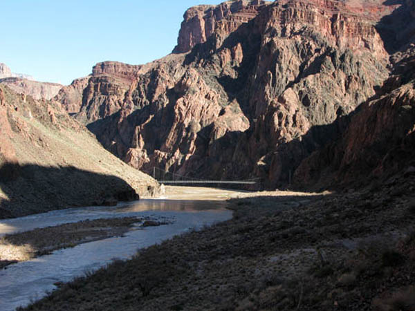 The bridge across the Colorado River that connects the Bright Angel Trail. 