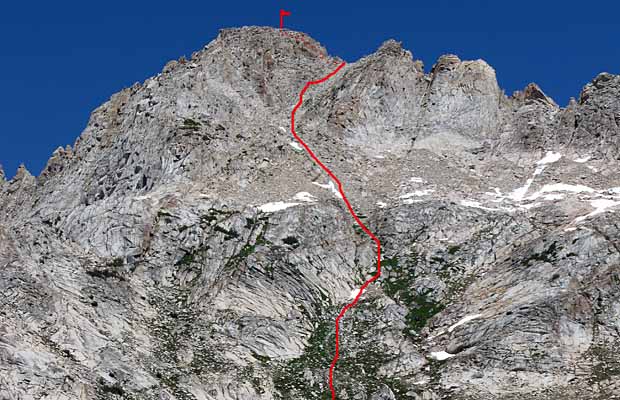 My route up the southwest face of Matterhorn Peak