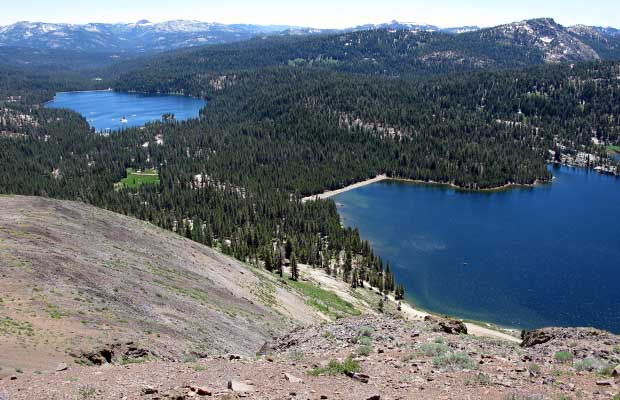  Looking southwest from The Nipple over the Upper and Lower Blue Lakes 