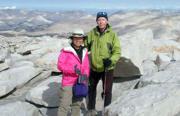 6 September: Jeanne and Peter standing on the 14,495' summit of Mt. Whitney