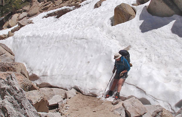 The last snow obstacle before reaching Peeler Lake.