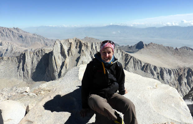 The goal is achieved ... Angela on the 14,495' summit of Mt. Whitney