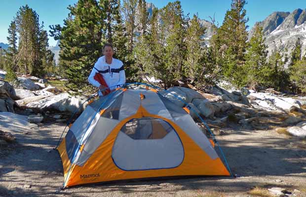 Marv with his spacious 3-person tent at our camp at Island Pass