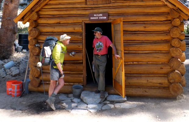 Peter chatting with Dario, the backcountry ranger at McClure Meadow