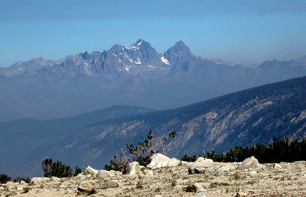 Looking north from Silver Pass to the Minarets, Mt. Ritter and Banner Peak.