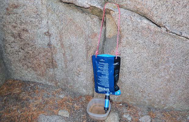 A simple gravity system for the Mini Sawyer water filter.