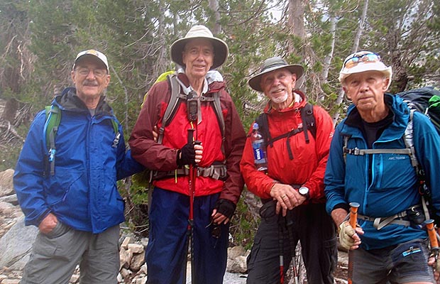 Peter and Bob with fellow hikers: Don and Lars, met on the Lakes Valley Trail.