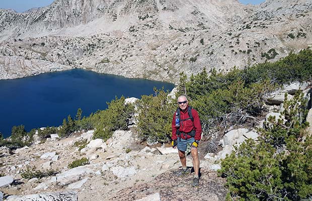 Bob on the western side of Bighorn Pass. Rosy Finch Lake below.
