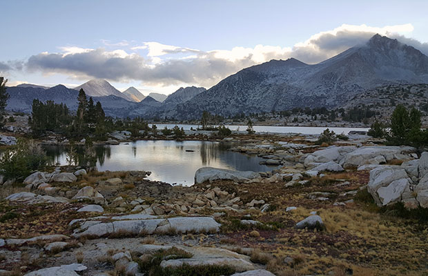 Early morning after our cold, snowy night at Marie Lake.
