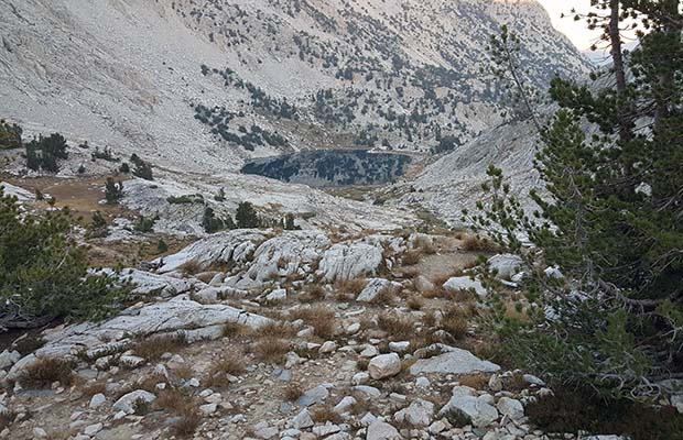 Looking down on Frog Lake from our camp on the edge of a steep bluff.