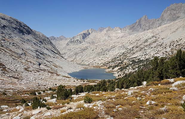 Looking north to Lower Palisade Lake with Mount Sill in the background.