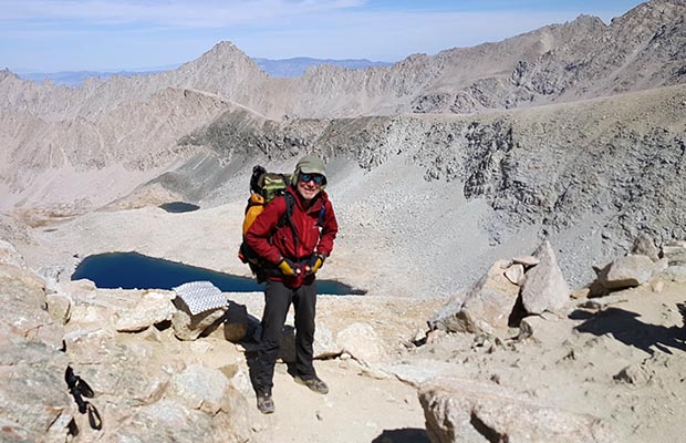 Bob getting ready to move south from the summit of Forester Pass.
