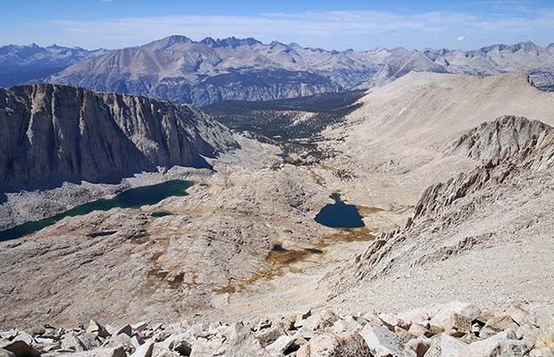 Looking back and down at Guitar Lake on the final climb to Mt. Whitney