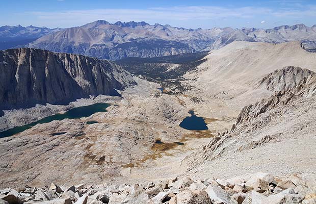 Looking back and down at Guitar Lake on the final climb to Mt. Whitney