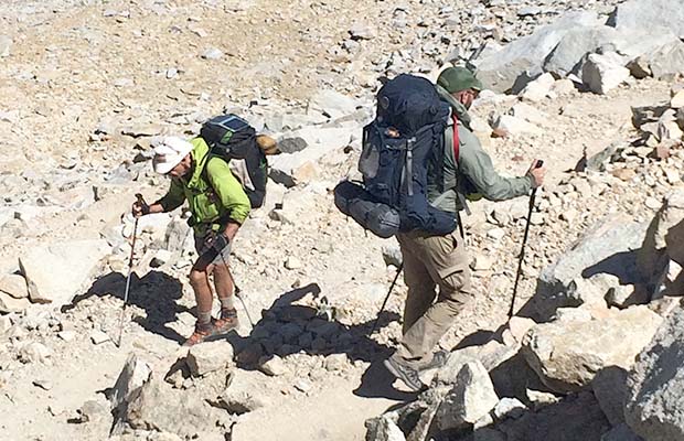 Peter and Benjamin climbing the final switchbacks to Forester Pass.