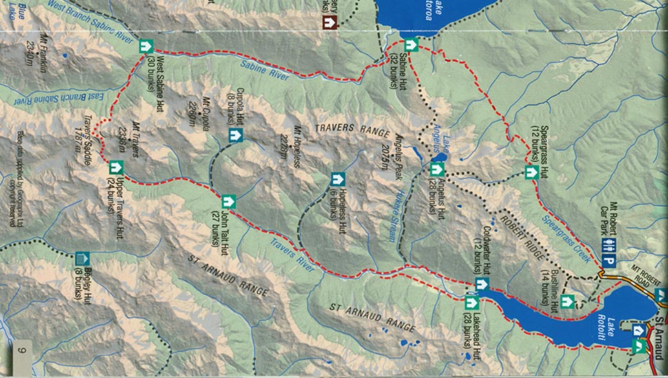 The D.O.C. brochure map of the Travers Sabine Circuit