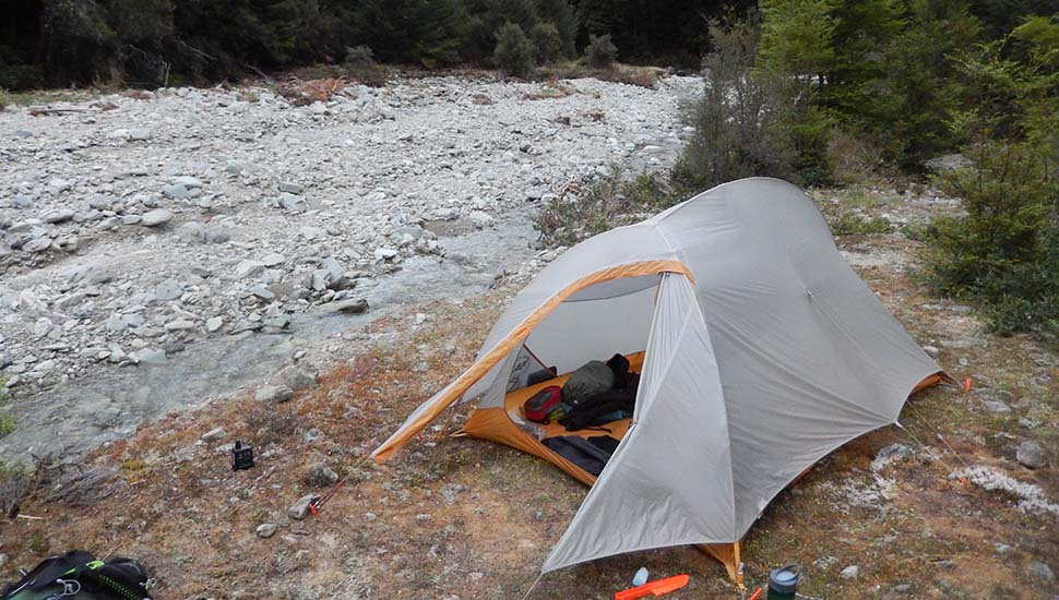 My one tent night near the [full] Mid Goulter Hut.