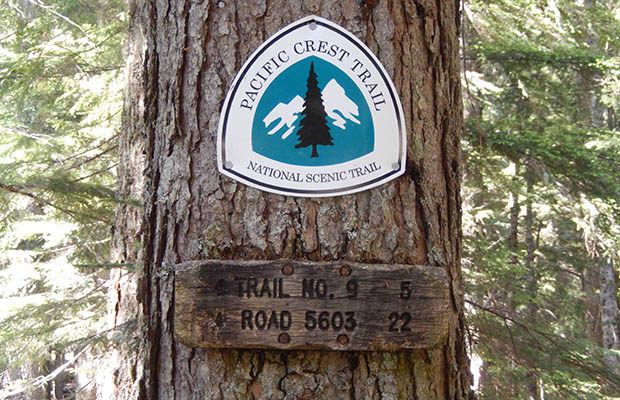 The PCT trailhead on the southwest corner of Mount Adams