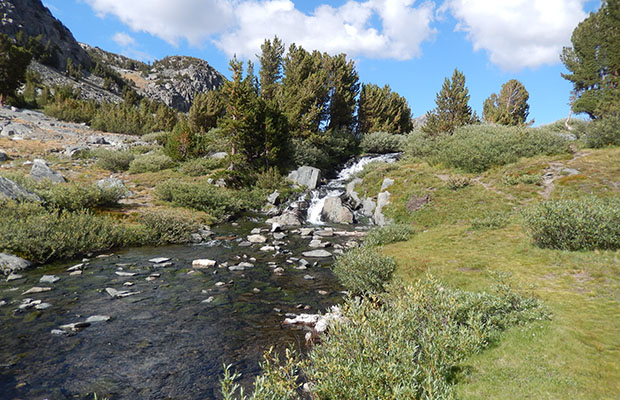 The waterfall where the Duck Creek exits Duck Lake.