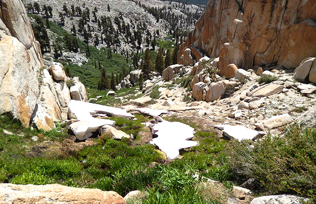 Looking back down from the top of the Grassy chute.