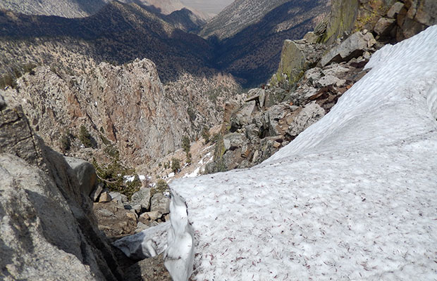 The snow filled eastern section of the precipice.