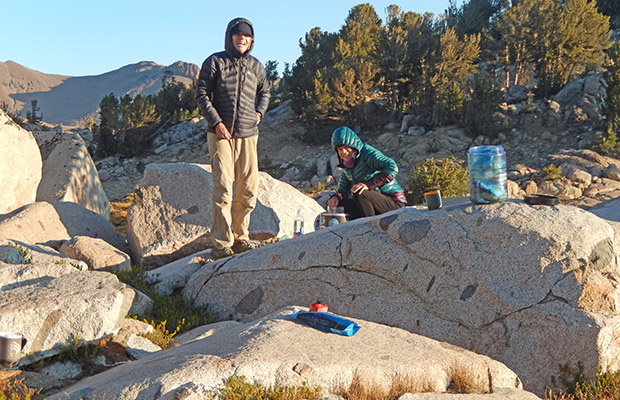 Rosie and Kim after a cold (17F) October night in the Emigrant Wilderness.