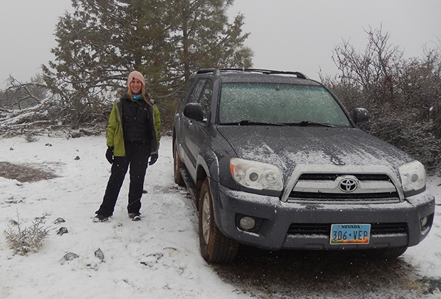 Carla and the 4-Runner parked off Trail above Cache 22.