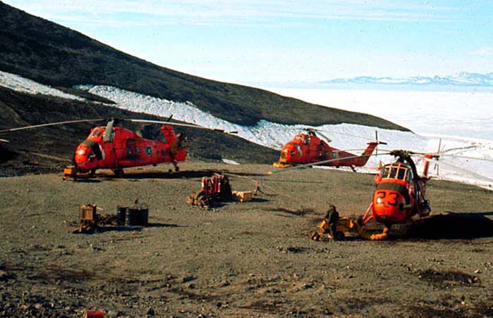 The VX6 chopper pad at McMurdo Base - 3 Sirkorsky S58's