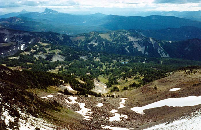 1988 with Jim Frost: Looking down the southern face to Mudhole Lake and the PCT