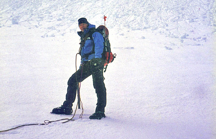1996: Climbing with Lucy in the early morning on Jefferson Park Glacier - roped this time!