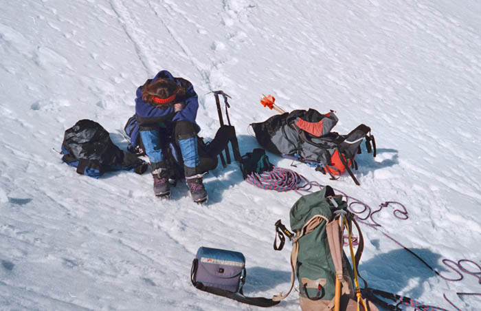 1997: Lucy having a snooze below the bergschrund