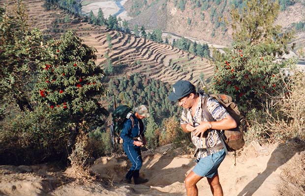 Mal and Martin climbing one of the many ridges across the grain of the country.