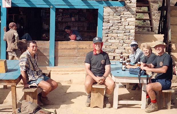 A lunch break, with beer, at a village tea shop