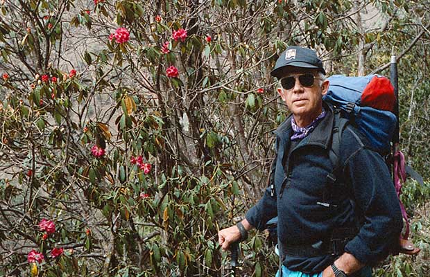 Peter among the rhododendrons along the trail