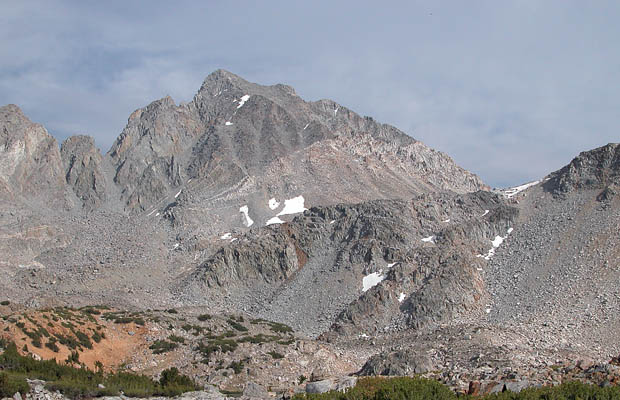 A summer view of the western face of Mt Agassiz and Bishop Pass