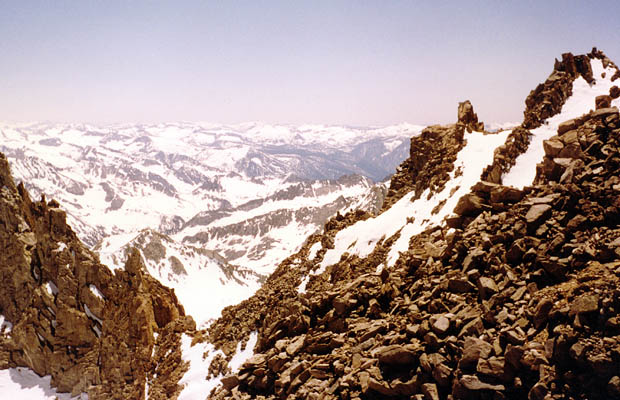 The view of Agassiz Col from the summit ridge of Agassiz ... Dusy Basin beyond