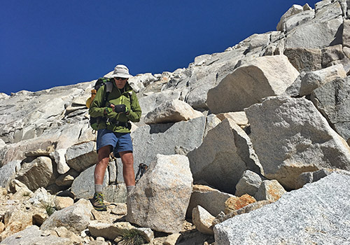 Peter on the descent from the top of Feather Pass.