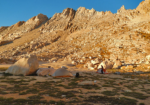 Our brilliant [Alpen light] campsite on the north side of Feather Pass.