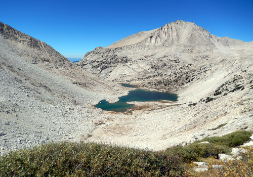 Looking down during our tough descent from White Bear Pass.