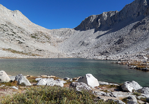 The view of White Bear Pass from Brown Bear Lake.
