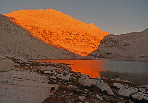 Alpen Glow over Brown Bear Lake.  White Bear Pass on right.