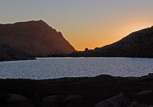 The brilliant sunset across Teddy Bear Lake.