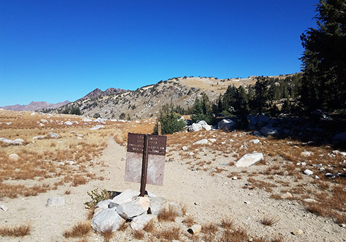Looking west from Bond Pass. Disused high trail on the right-hand ridge.