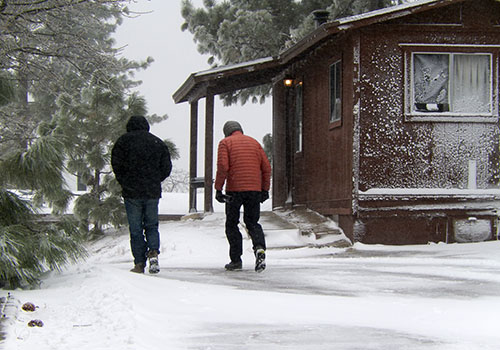 Mike and Randy battling the blizzard near our Laguna cabin.